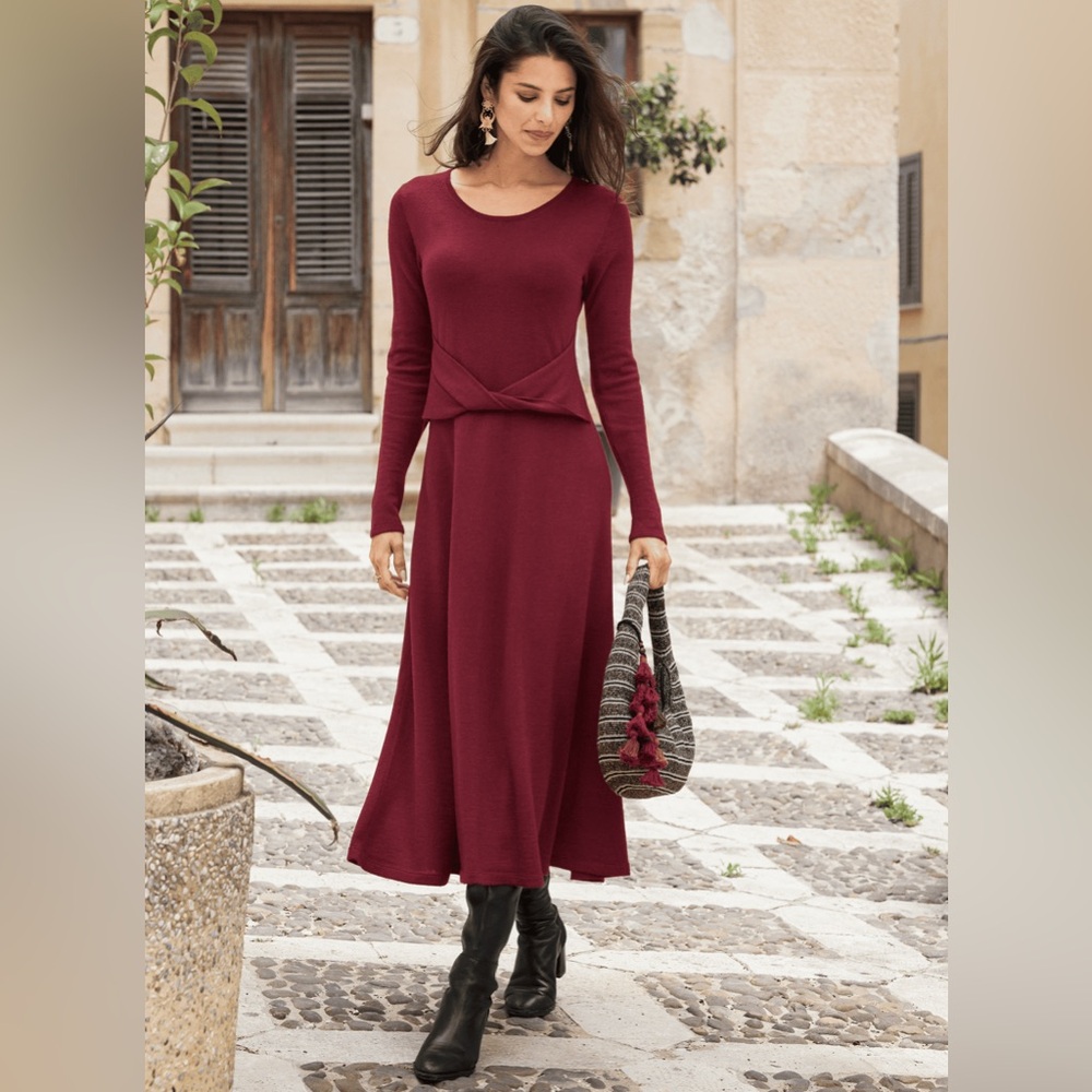 Peruvian Connection‎ Rossini Dress Small Cabernet 100% Royal Alpaca Jersey Knit